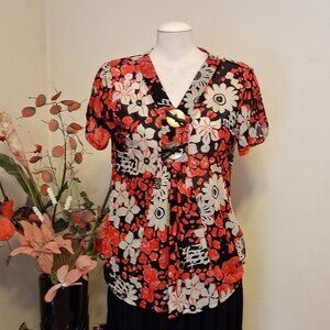 NWT Women’s Pleated Floral Printed Short Sleeve Blouse Well Tailored Quality Top